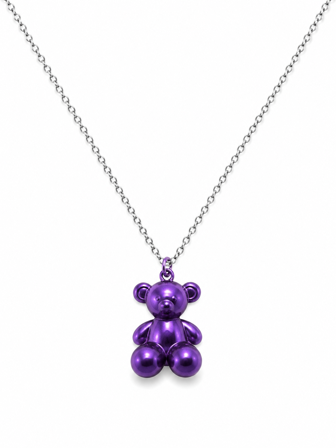 Gargantilla Plateado Dije oso morado  acero