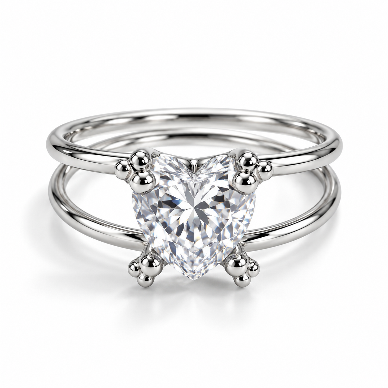 Anillo Corazón blanco doble banda acero