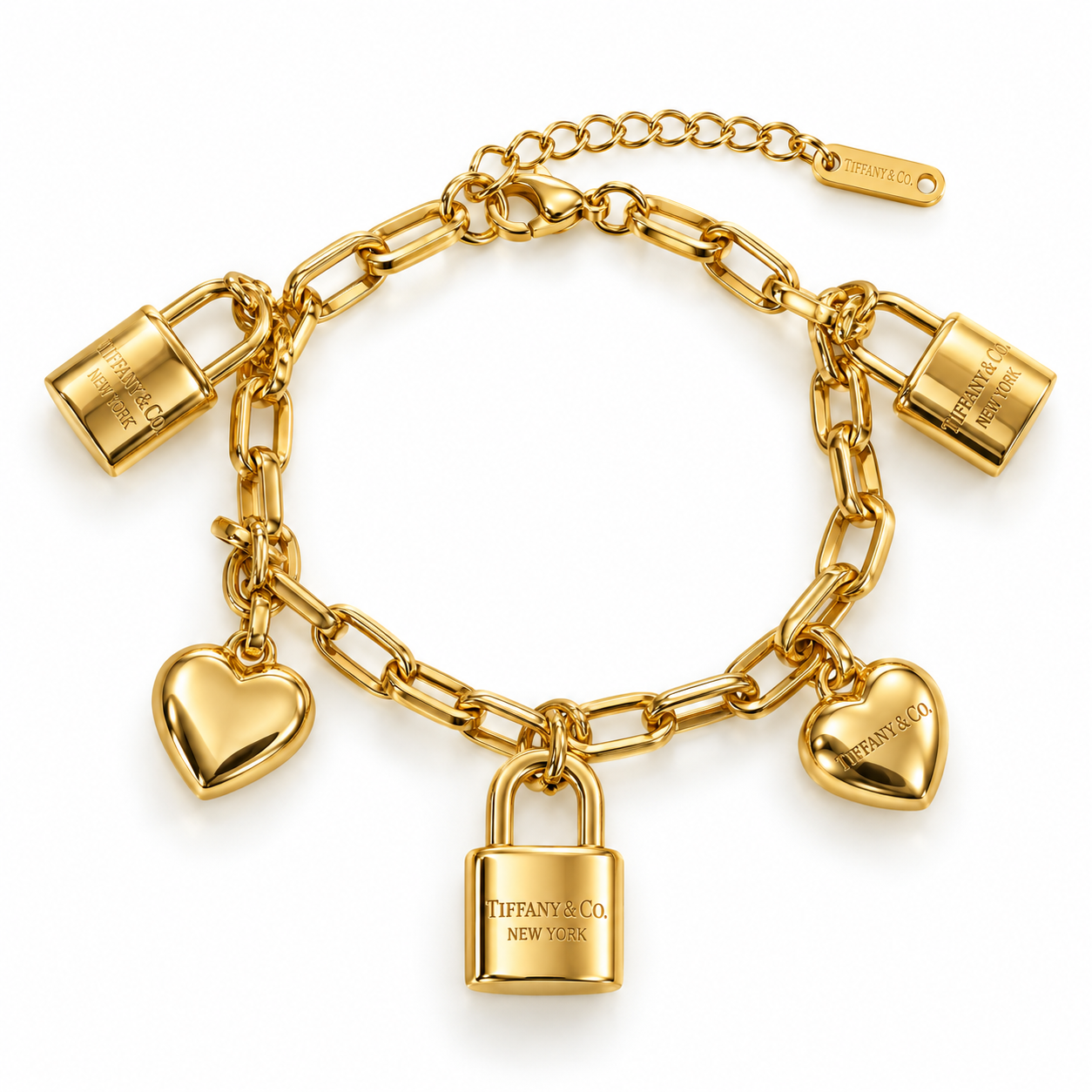 Pulsera Dorado Candados y corazones TF acero
