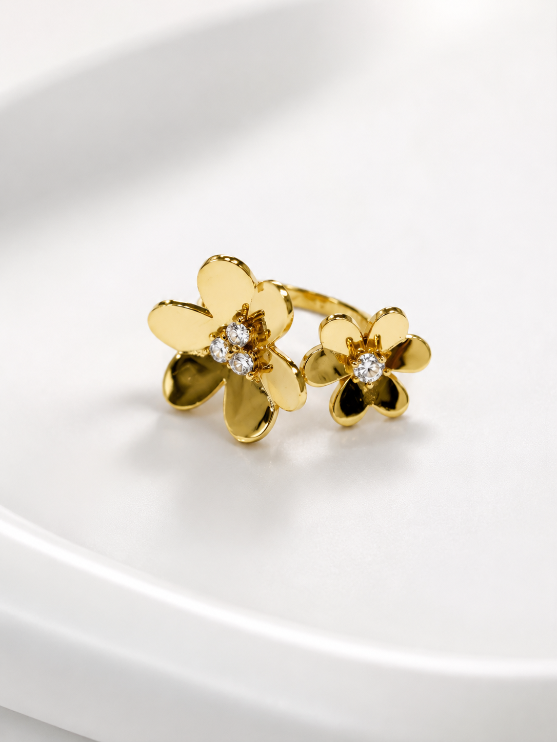 Anillo doble flor  oro laminado