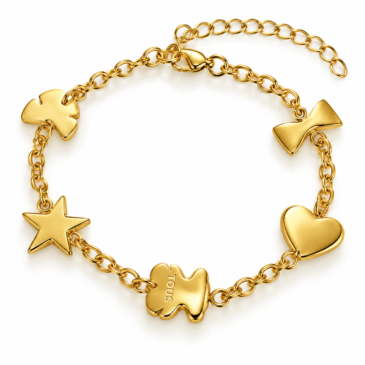 Pulsera Dorado Osito corazón estrella  acero