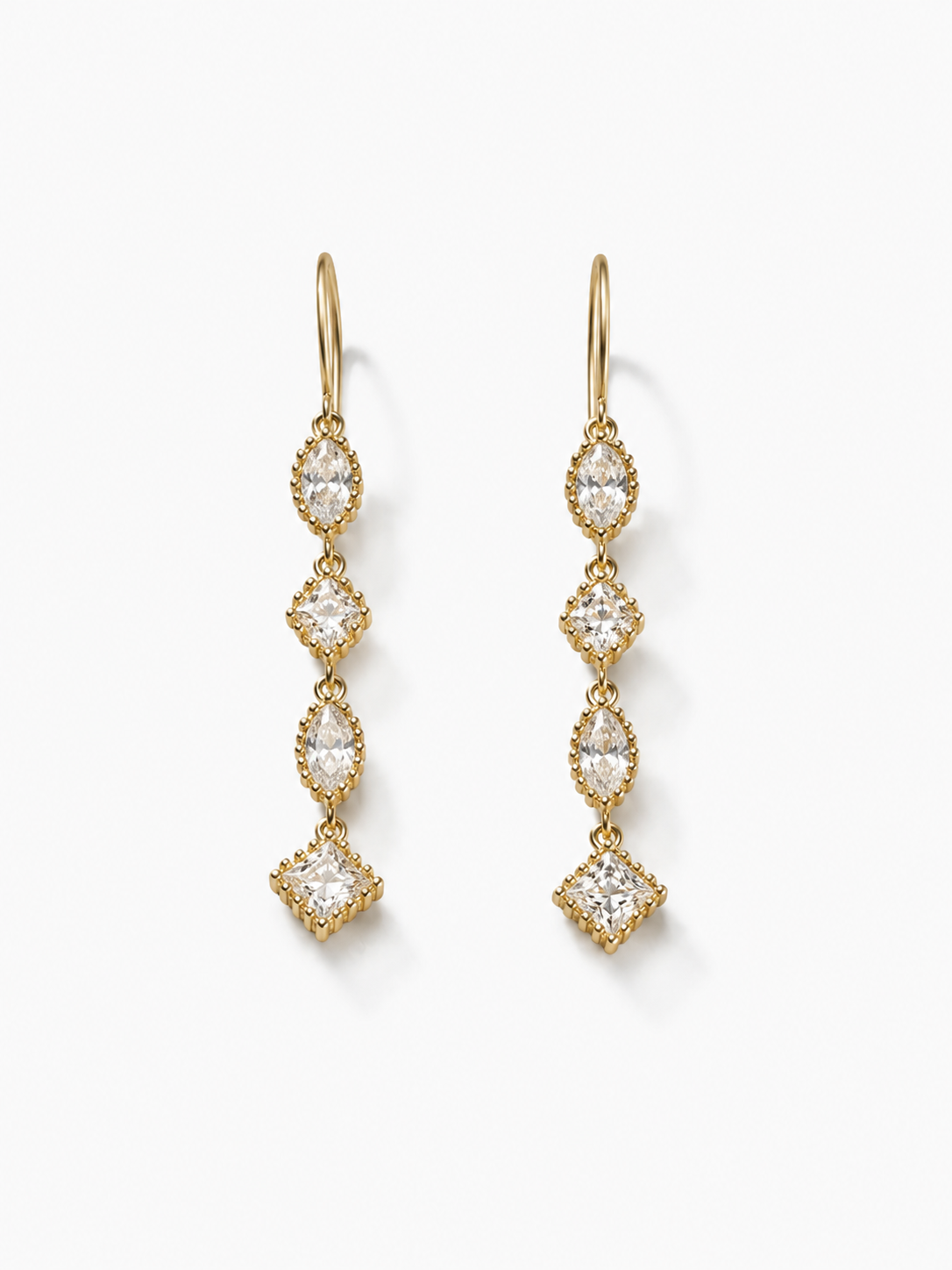 Arete Violador piedras baguete  oro laminado