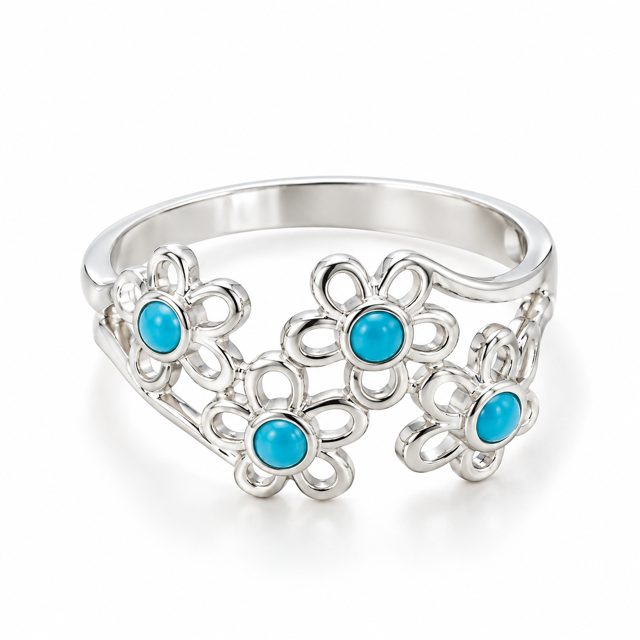 Anillo Flores con piedras azules  plata pieza