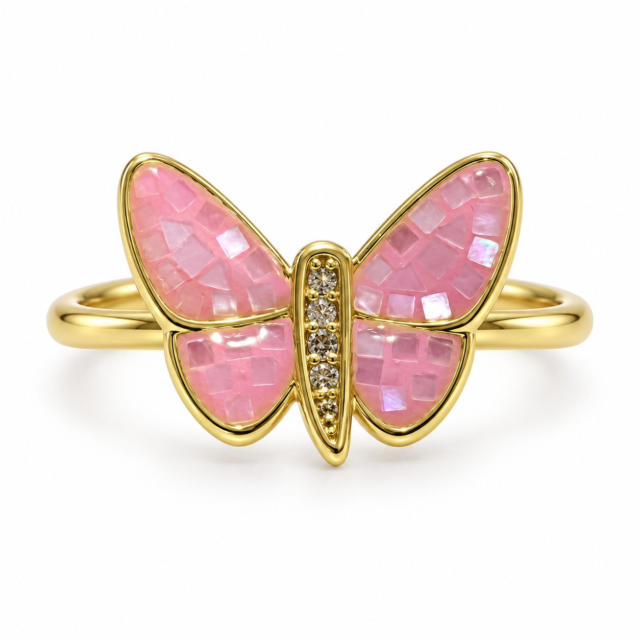 Anillo Mariposa rosa  oro laminado