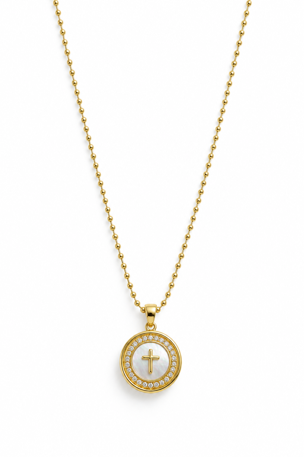 Gargantilla Dije giratorio Cruz nacár blanco  oro laminado