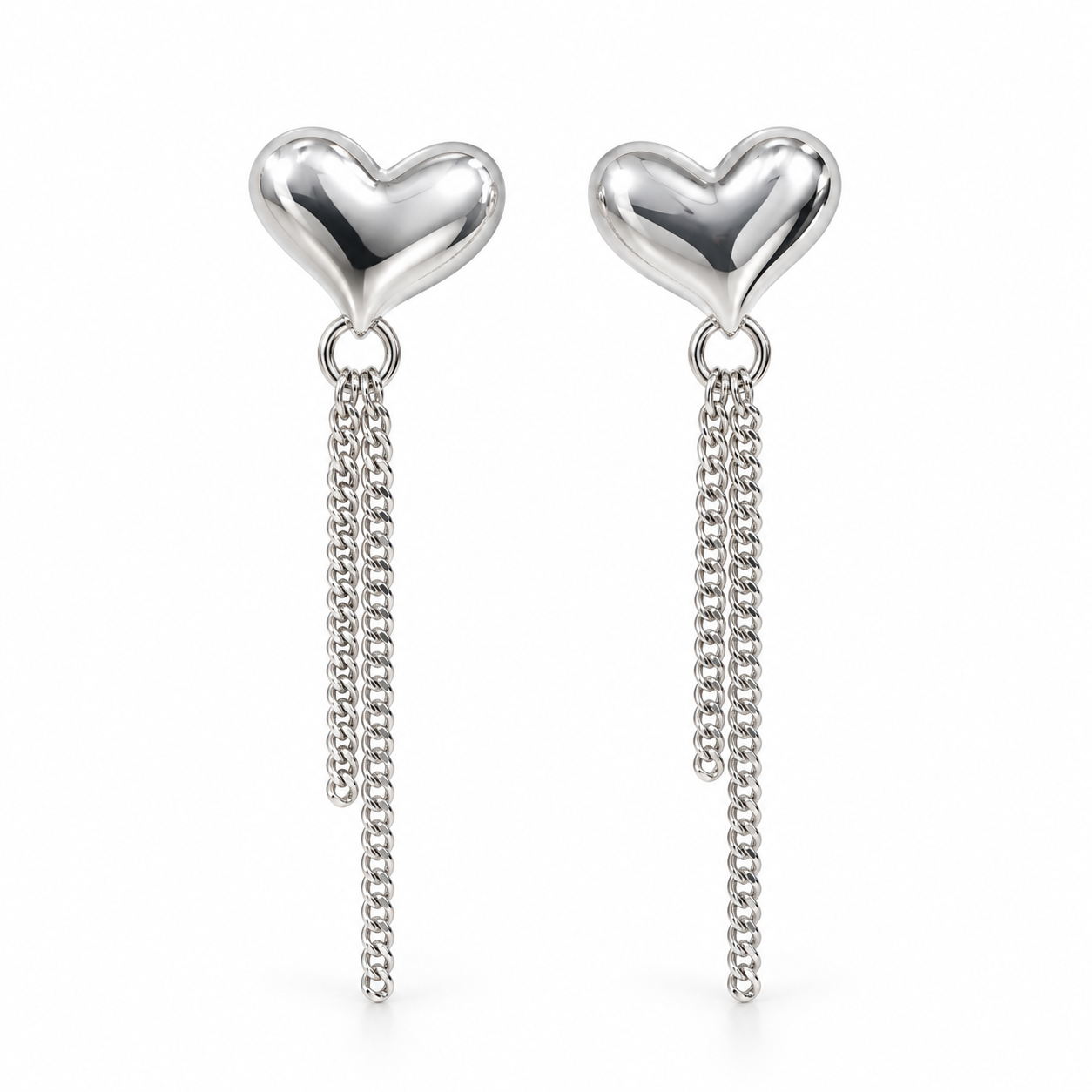 Broquel Corazón liso con cadenita  plata pieza