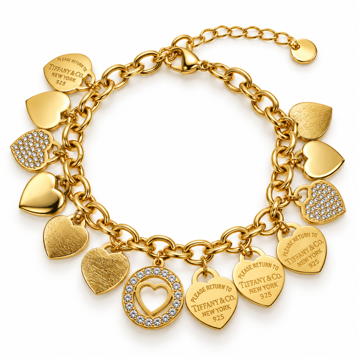 Pulsera Dorado Corazón lisos y con circonia TF acero