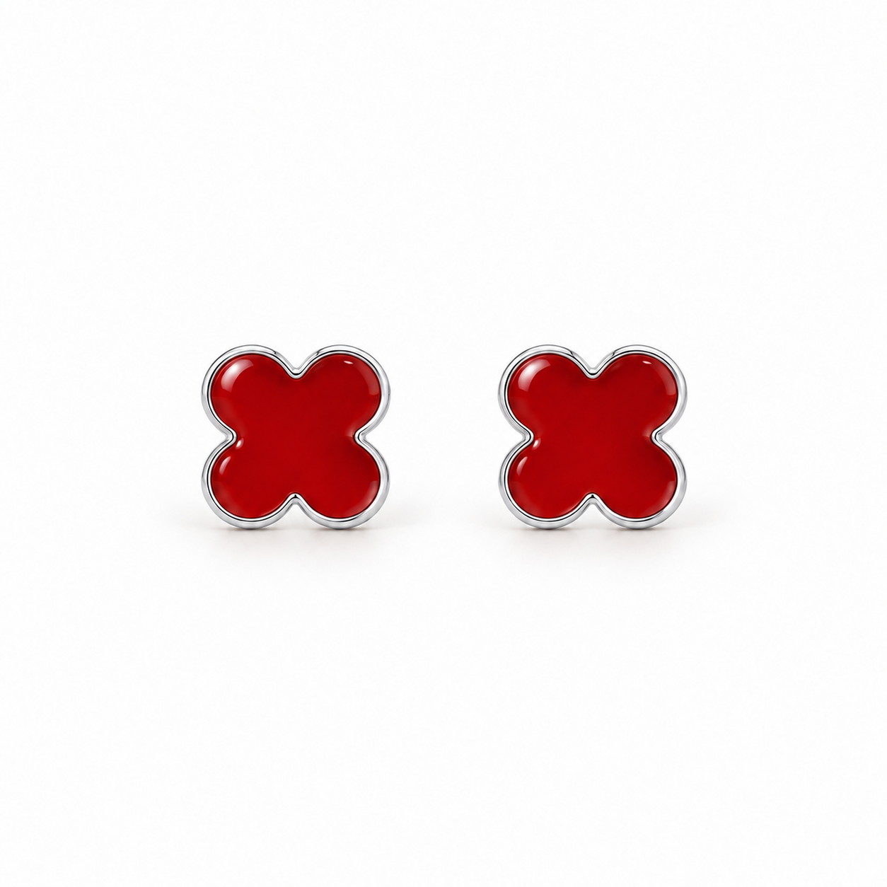 Broquel Van Cleef esmaltado rojo  rodio