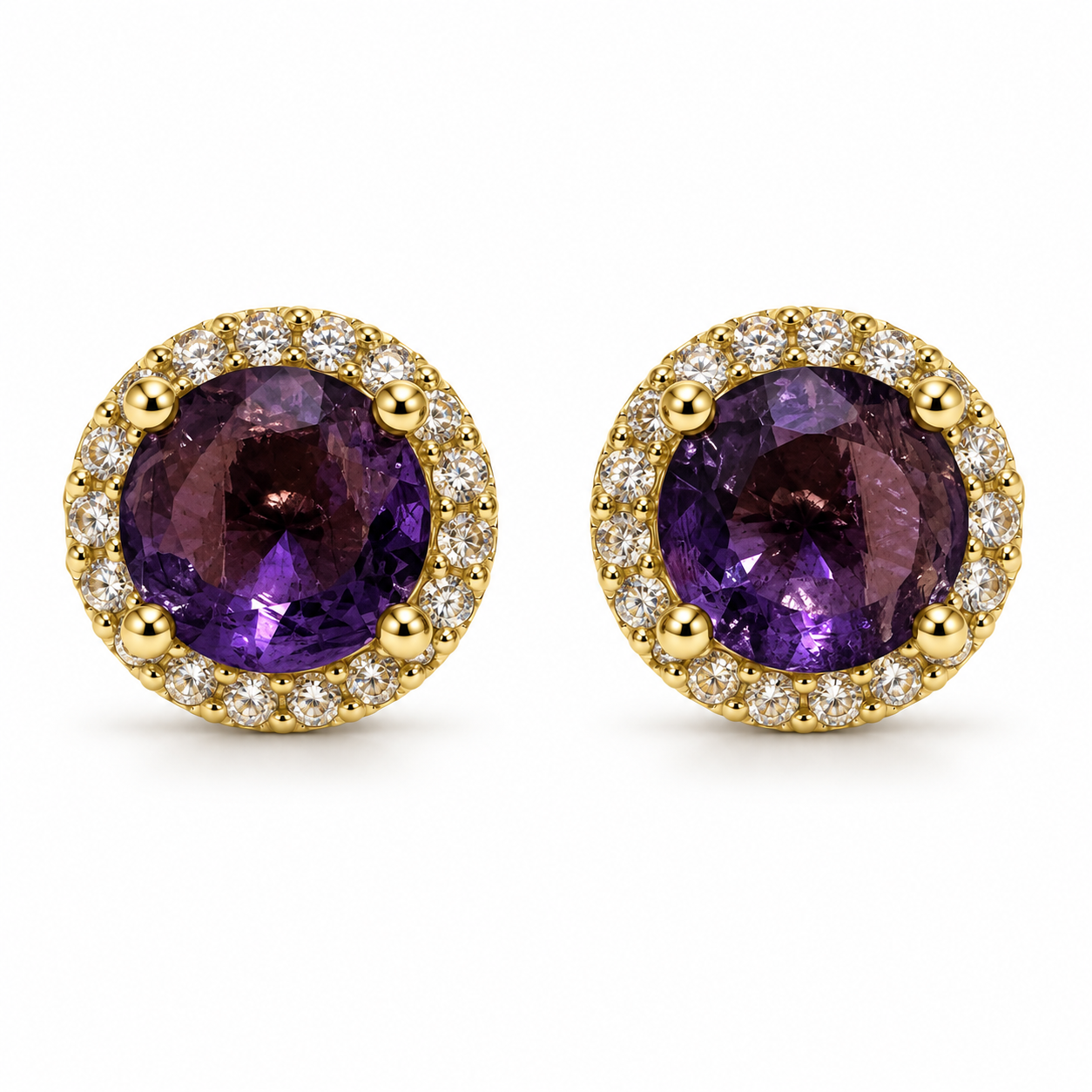 Broquel Piedra morada con Zirconia al rededor  oro laminado