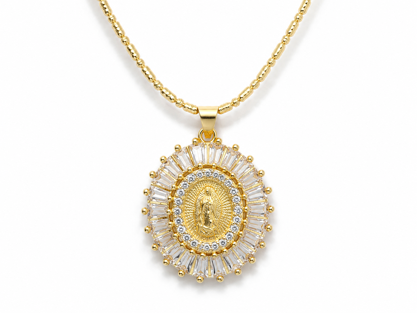Gargantilla Dije virgen de Guadalupe Zirconia baguette  oro laminado